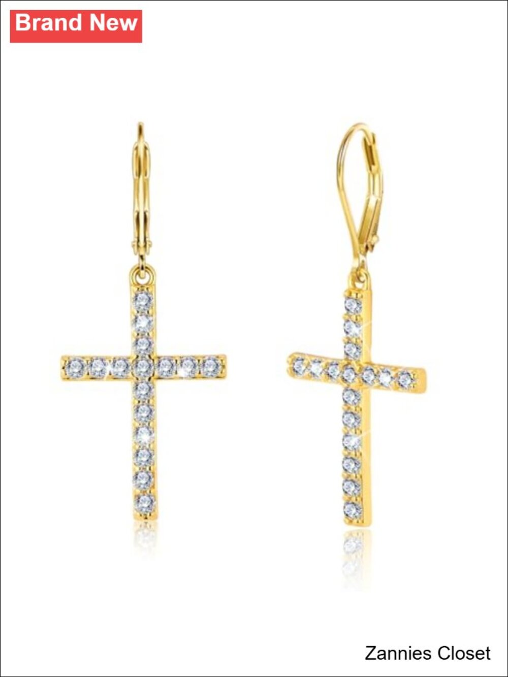 ✨ 14K Gold Plated Cross Dangle Earrings for Women CZ Stones